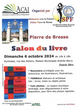 Salon du livre Dimanche 6 octobre 2024, de 10 h à 18 h