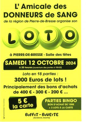 LOTO de l'Amicale des DONNEURS DE SANG - 12 octobre 2024