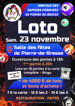 LOTO Amicale des Sapeurs-Pompiers Volontaires - 23 novembre 2024