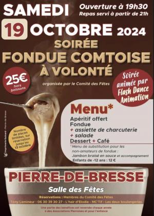 Soirée fondue comtoise Samedi 19 octobre 2024, repas à 21 h