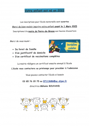 Inscriptions école maternelle - rentrée septembre 2025