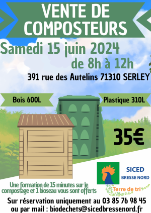 Vente de composteurs : samedi 15 juin 2024, de 9 h à 12 h