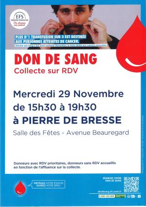 Don du sang - Mercredi 29 novembre 2023
